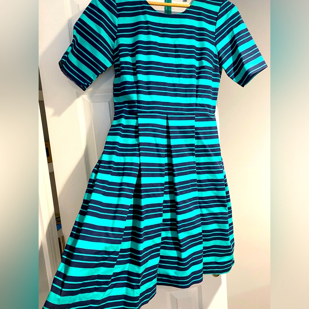 Green & Navy Stripped Flare Hem Dress (M/8)